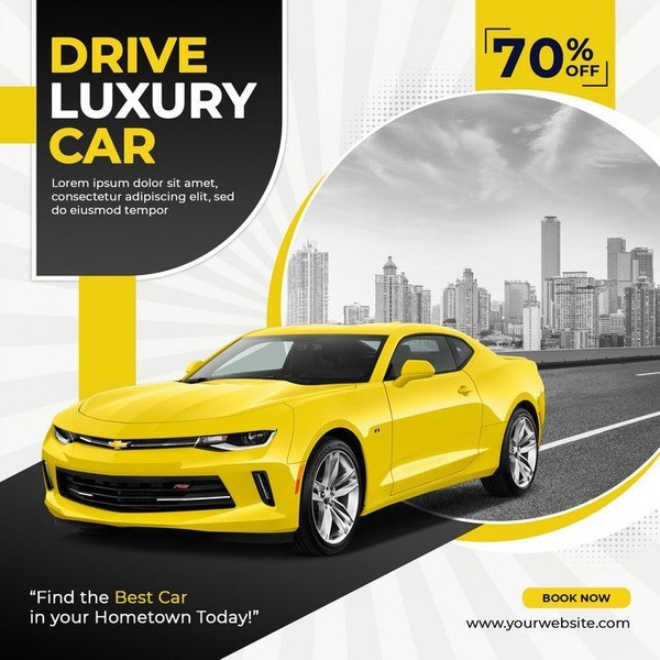 luxury car, sports car, car dealership, new car, performance car, automobile, sale promotion, limited time deal, modern typography, editorial, bold, energetic, yellow, black, neutral
